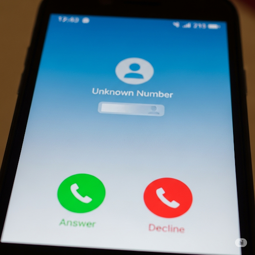 A smartphone displaying an incoming call from an unknown number, illustrating the concept of a vishing or voice phishing attack.